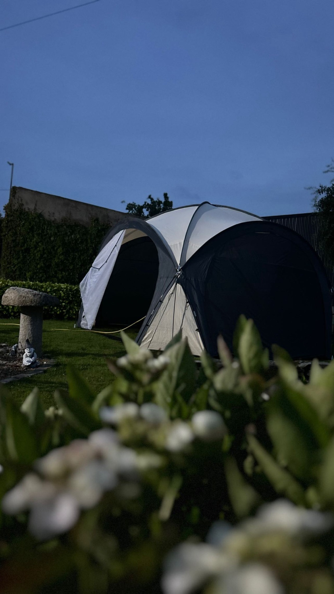 Hot tub dome tent at dusk